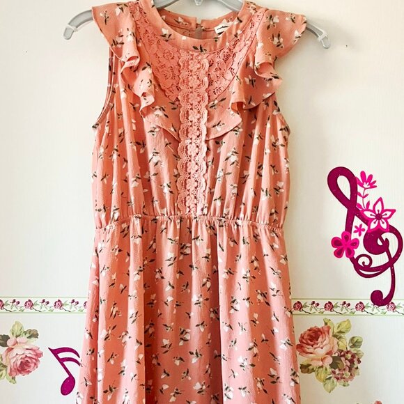 Monteau Girl 14 XL Dusty Rose Pink Floral Flared Dress Crochet Lace - Picture 3 of 6